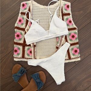 Cream crochet flower vest
